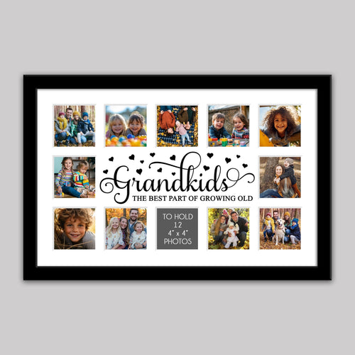 Multi Photo Picture Frame for 12 Photos | Grandkids Picture Frame in Black Wood - Multi Photo Frames