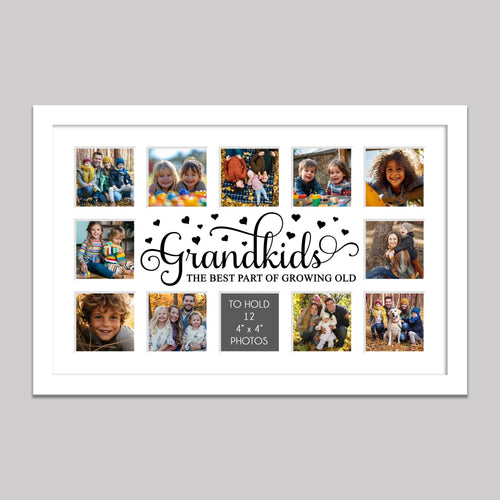 Multi Photo Picture Frame for 12 Photos | Grandkids Picture Frame in White Wood - Multi Photo Frames