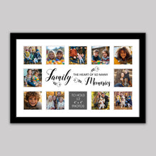 Load image into Gallery viewer, Multi Photo Picture Frame Holds 12 4&quot; x 4&quot; Photos in a Black Wood Frame | Family, the heart of so many memories - Multi Photo Frames
