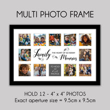 Load image into Gallery viewer, Multi Photo Picture Frame Holds 12 4&quot; x 4&quot; Photos in a Black Wood Frame | Family, the heart of so many memories - Multi Photo Frames
