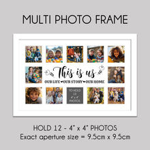 Load image into Gallery viewer, Multi Photo Picture Frame Holds 12 4&quot; x 4&quot; Photos in a White Frame | This is Us, Our Life, Our Story, Our Home - Multi Photo Frames
