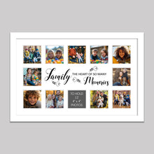 Load image into Gallery viewer, Multi Photo Picture Frame Holds 12 4&quot; x 4&quot; Photos in a White Wood Frame | Family, the heart of so many memories - Multi Photo Frames
