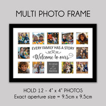 Load image into Gallery viewer, Multi Photo Picture Frame | Holds 12 4&quot; x 4&quot; Square Photos in a Black Wood Frame | Every Family has a Story, Welcome to Ours - Multi Photo Frames
