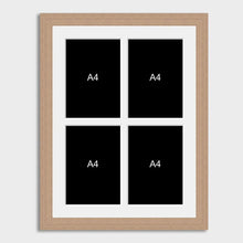 Load image into Gallery viewer, Multi Photo Frame Holds 4 A4 certificates/photos in a Oak Veneer Frame - Multi Photo Frames
